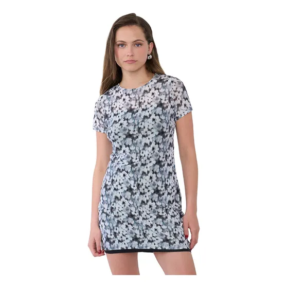 Vestido Mujer Malla  Flores Gris Corona