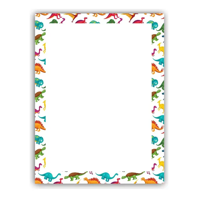 Papelería Borde De Dinosaurio | 8.5 X 11 | 60 Hojas De...