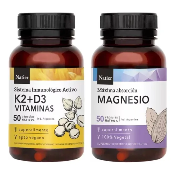 Pack Magnesio X 50 Cápsulas + Vitamina K2 + D3 Natier