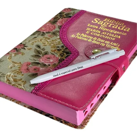 Bíblia Hiper Gigante Almeida Corrigida Harpa Cristã Índice Feminina Palavras De Jesus Em Vermelho Full Color