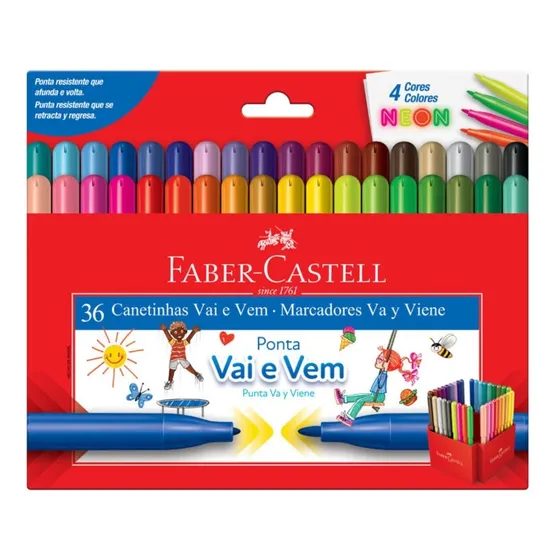 Canetinha Hidrografica Vai E Vem 36 Cores Faber Castell Top