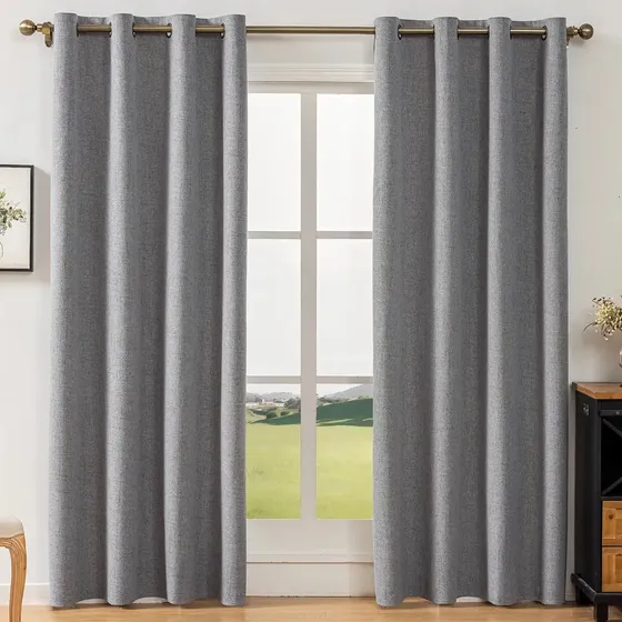 Cortina Lino Con Blackout 100% Térmica Engomada 2 Paños Gris Oscuro