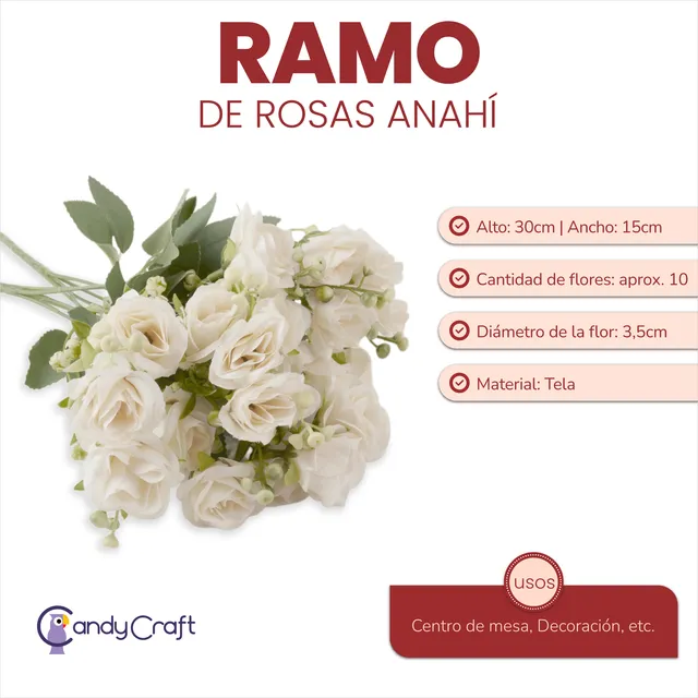 Ramo De Rosas Artificiales Anahí 30cm - Ideal Centro De Mesa