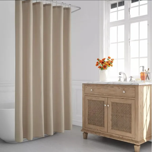Cortina De Baño Tela Lino Jackard C/ Ganchos Rolller Premium
