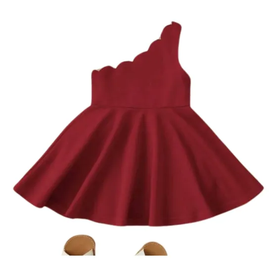 Vestido Rojo Vino Navidad Con Un Solo Hombro