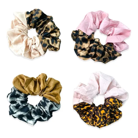 Scrunchies Xl Maxi Collet / Liso Con Leopardo / Unidad