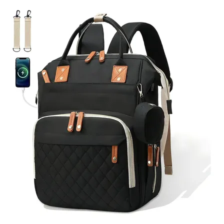 Bolsa Mochila Maternidade Impermeávelmultifunção Cor Preto Nuvem