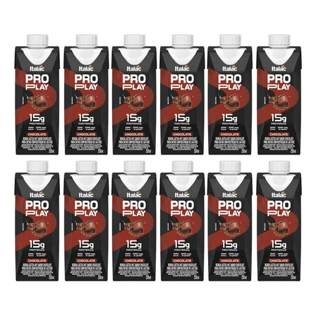 Kit 12 Bebida Láctea Whey Protein 15g Chocolate ProPlay Italac 250ml