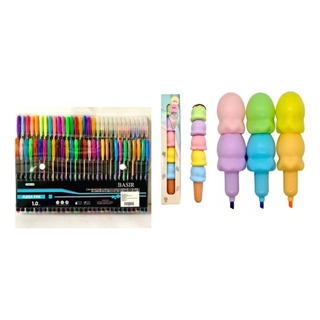 Marcadores Marcatextos + 36 Lapiceros De Gel Plumas Kawaii Marcadores Marcatextos + 36 Lapiceros De Gel Plumas Kawaii