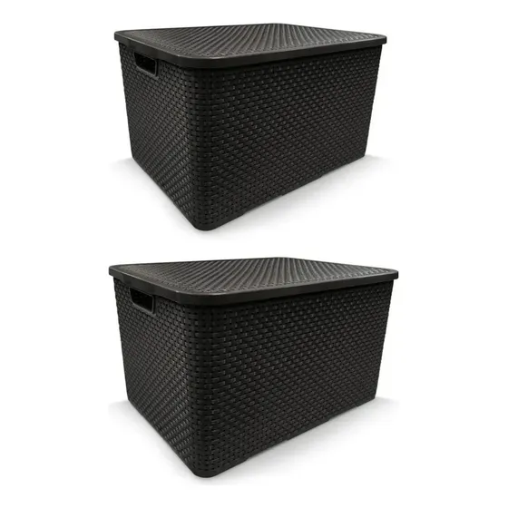 Set 2 Cajas Organizadoras Plástica Simil Ratan 40 Lts Arqpl Color Negro