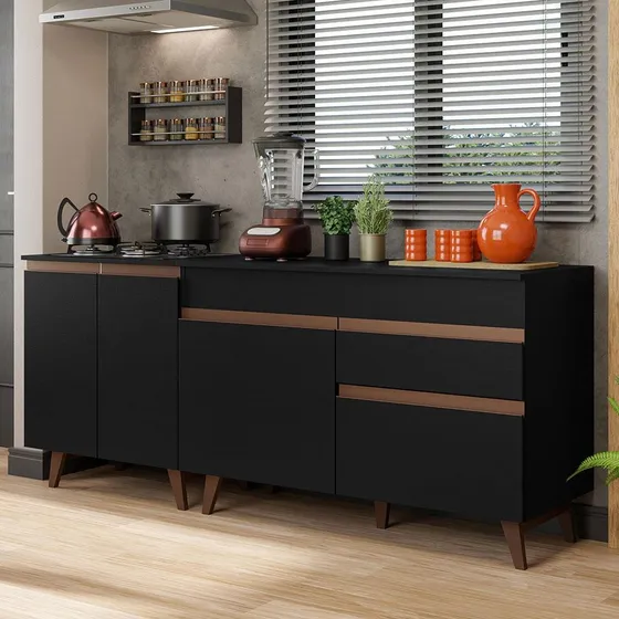 Madesa Kit De 2 Balcones De Cocina (con Tapa) Reims Negro