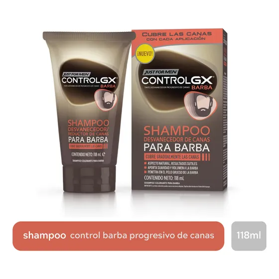 Shampoo para Barba Just For Men Control GX Anticanas y Oscurecedor Resultado Discreto y Natural 118ml