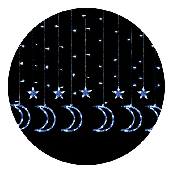 Pisca Pisca Cascata Lua Estrela 138 Led 8 Funções 2,5m Natal