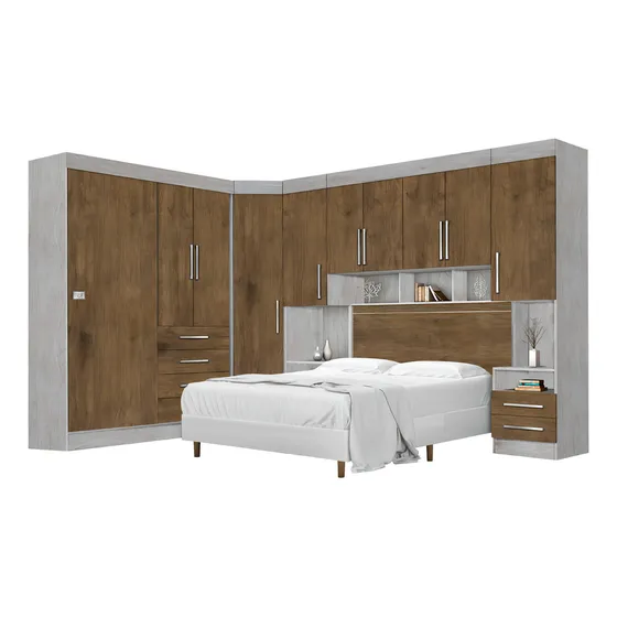Dormitório Modulado Georgia Avelã/Jequitibá Para Cama Box Casal 1,38m J&A