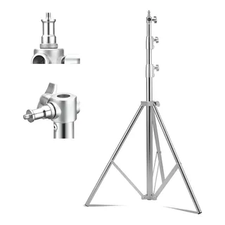 Azyaadixx Tripié Para Luces De Estudio Ajustable Soporte De Luz Para Fotografía Acero Inoxidable 2.8m Trípode De Fotografía Luz Con Resorte Extensible Antichoque 1/4 A 3/8   Adaptador Tornillo Cámara