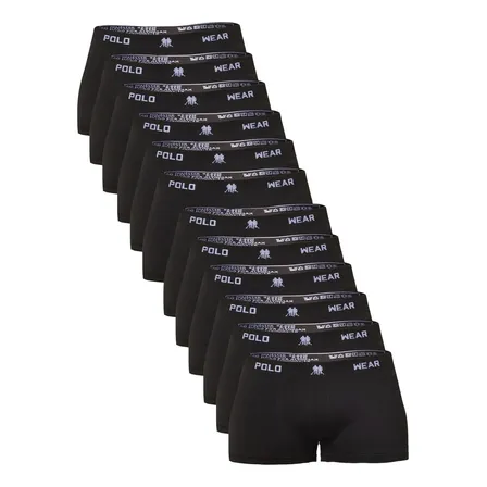 Kit 12 Cuecas Boxer Polo Wear Masculino Microfibra Liso Preto Liso M