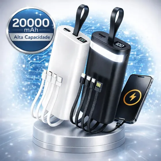 Power Bank Carregador Portátil Com Display 20000mah Cor Preto Todos Os Celulares