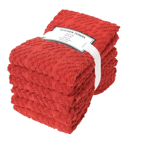 Lushome Juego 6 Toalla Cocina Rizo Rojo 100% Algodon Hilado