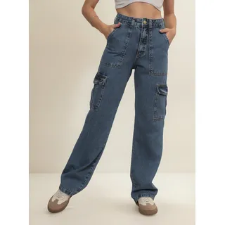 Calça Cargo Wide Leg Jeans Feminina TendĂȘncia 100% Jeans Calça Cargo Wide Leg Jeans Feminina TendĂȘncia 100% Jeans