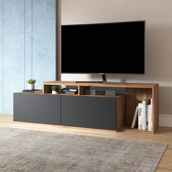 Rack Modular P/tv 50' C/puertas Y Nicho Estilo Nordico/eames Color Negro