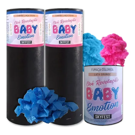 Kit Chá Revelação 2 Canhão Serpentina 1 Lata Fumaça Skyfest