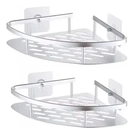 Pack x2 Estantes Repisa Esquineros Para Ducha Baño Autoadhesivos Sin Perforacion Pegatinas Instalacion Rapida Drenaje Rejilla Organizador Higiene Cuidado Personal Levys Bazar Plateado