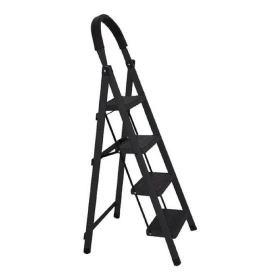 Escalera Tijera 4 Escalones De Aluminio Base Antideslizante Color Negro