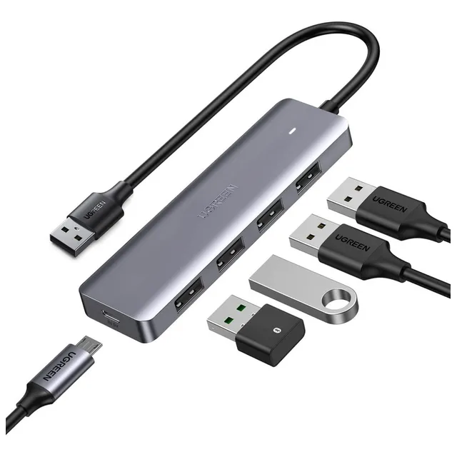 HUB 4 en 1 UGREEN USB a 4 USB 3.0, 1 Micro USB 5Gbps Ultra delgado