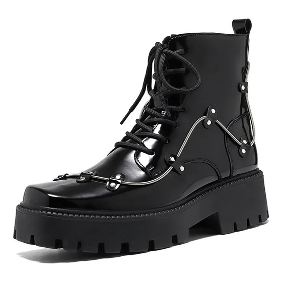 L Botas Negras Zapatos De Charol Hombre Casual Plataforma