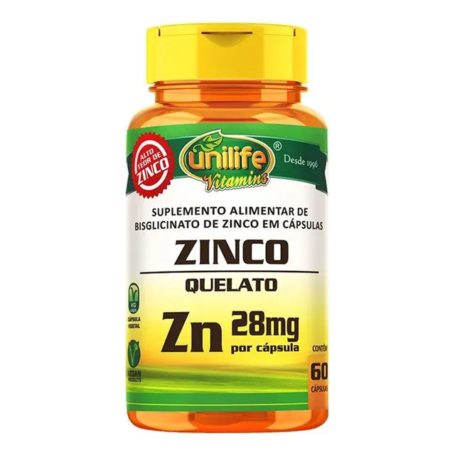 Zinc Quelato 60 Cápsulas Unilife Sabor Natural