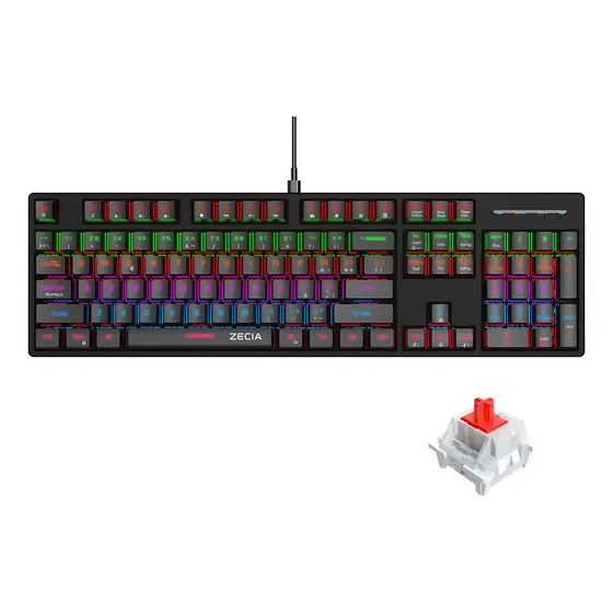 Teclado Mecánico Eje Rojo Alambrico Gamer 104 Español Zecia