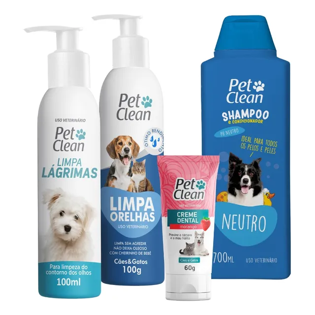 Combo Pet Shampoo Limpa Lágrima E Orelhas Creme Dental Cães