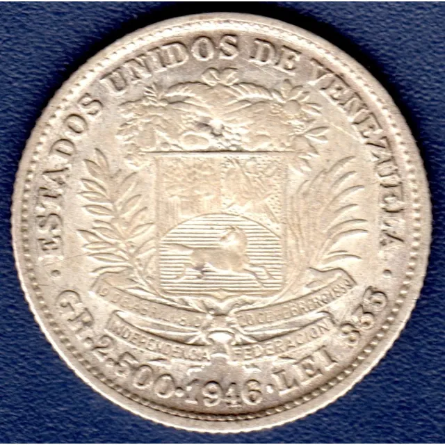 Moneda De Plata De 1/2 Bolívar O 50 Céntimos De 1946