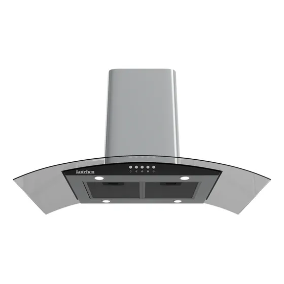 Campana De Isla Kutchen Kci90890 90 Cm Cristal Curvon Inox. Color Gris
