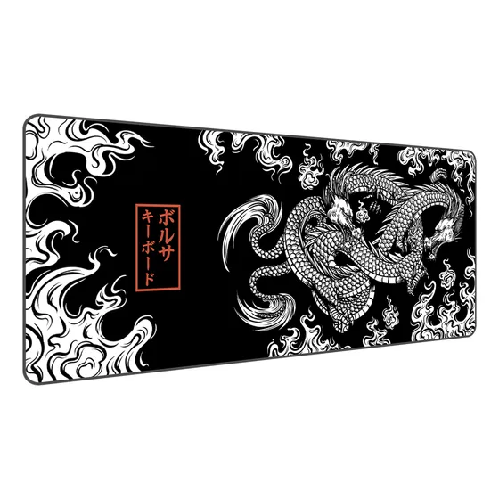 Mouse Pad Gamer Extra Grande Profissional 90x40 Deskpad Branco Preto Ergonômico Speed Dragão Titorion