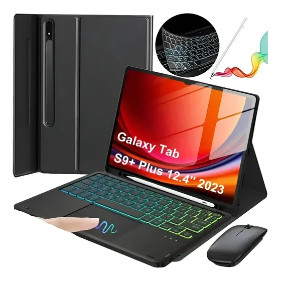 Funda con teclado Bluetooth Than Negra para Samsung Galaxy Tab S10+\u002FS9 FE+ 12.4 | Cuotas sin interés