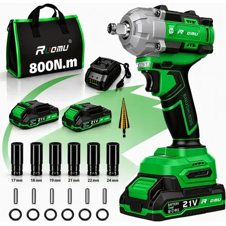 Chave De Impacto 800Nm Brushless 21V 1/2 Com 2 Baterias