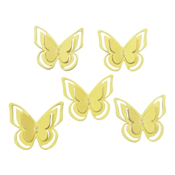 50 Borboletas 3d Decorativas Papel Com Pérolas Enfeite Bolo
