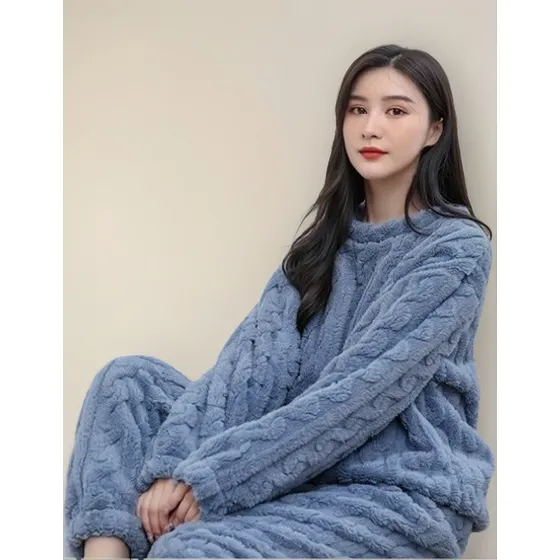 Pijama Conjunto Invierno Mujer Peludo Suave Trenzado