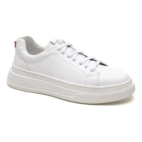 Tênis Masculino Couro Legítimo Casual Premium Confortável Branco Liso 41 Br