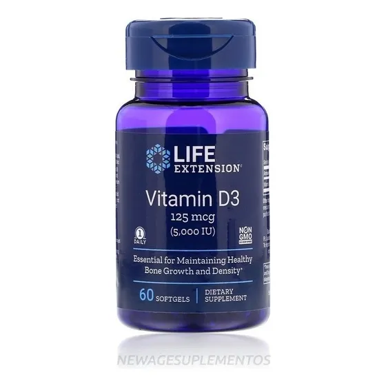 Life Extension Vitamina D3 125mcg 5000ui 60 Cápsulas Sabor Without flavor