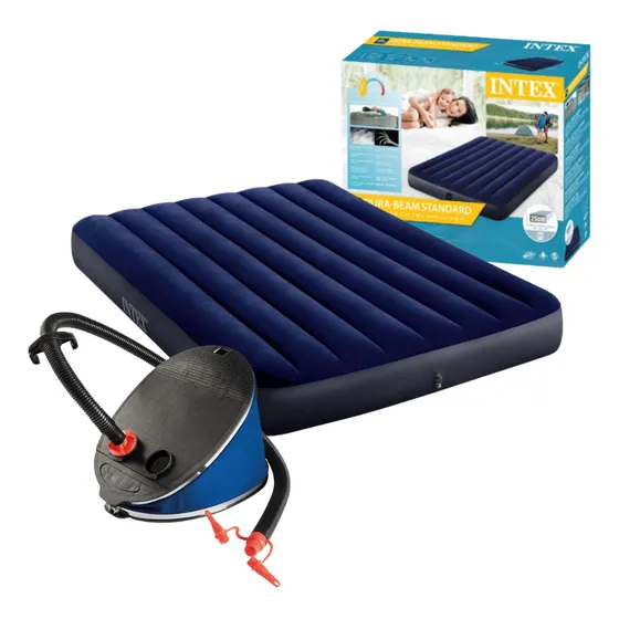 Colchão De Casal Inflavel Intex C/ Inflador Fole De Pé Médio