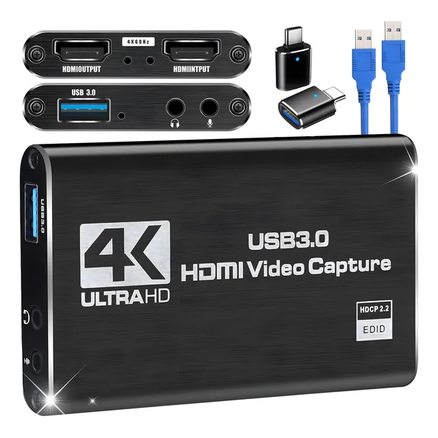 Capturadora Video y Audio. Capturadora HDMI 4K Loop-out 1080P 60FPS/2K 30FPS. USB 3.0 de Alta Velocidad. Capturadora Switch/PS5/cámara/PC/OBS. De hdmi a USB 3.0