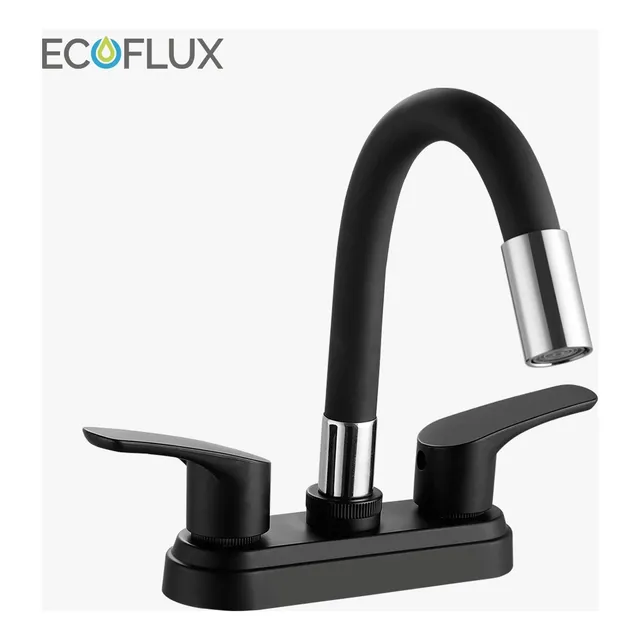 Llave Mezcladora Negra Para Lavabo Cuello Flexible Eco Lua Acabado Mate Color Negro