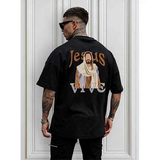 Camiseta Oversized Masculina Cristã Jesus Vive 100% Algodão