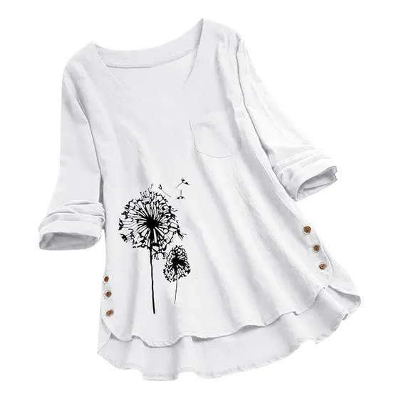 Blusa Manga Larga Estampado Diente Leon Para Mujer Informal