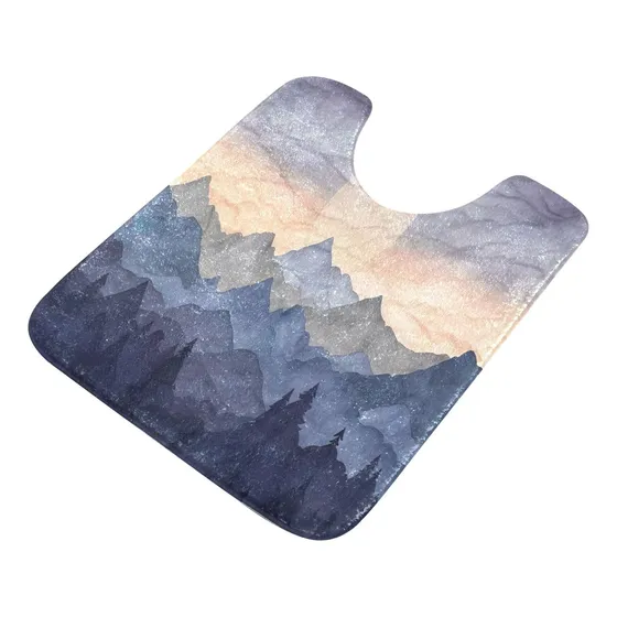 Alfombra Inodoro Forma U Diseño Paisaje Montaña Acuarela 20