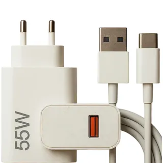 Carregador Turbo 55w Usb-c Com Cabo Tipo C 1 Metro. Fonte Bivolt 110v/220v, Carregamento Rápido Fast Charge, Ideal Para Celular Android, Compatível Com iPhone, Tablet E Notebook Eletric Teck Branco