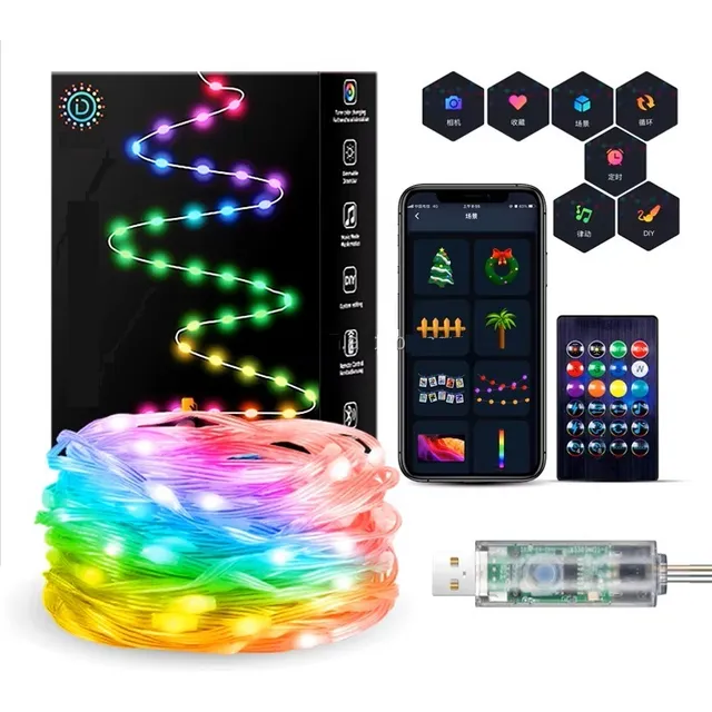 Luces Navidad Rbg, Multicolor Cascada 100 Led Bluetooth App