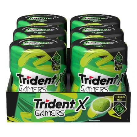 Chiclete Trident X Gamers Citrus Mix - Caixa Com 6 Unid De 48,3g